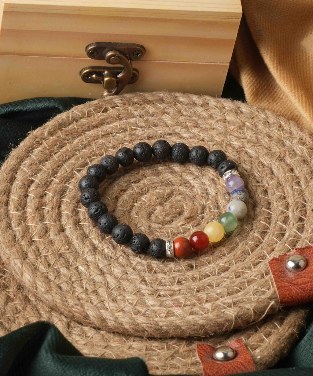 7 Chakra Lava Stone Crystal Bracelet