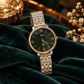 Green With Dual Tone Strap Watch- Half Roman (Female)