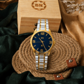 Golden Silver Luck Watch - Half Numeric (Blue Dial)