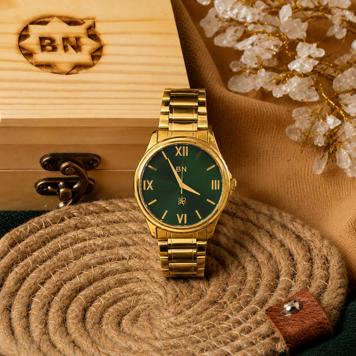 Green Dial Golden Strap- Half Roman