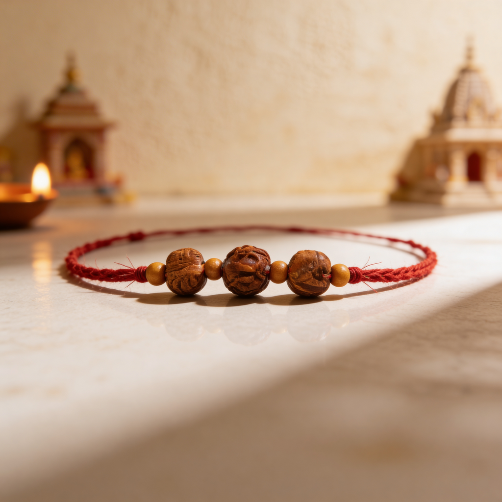 Saraswati Kawach Nepali + Wooden Beads + Red Dhaga_ Lab Certified