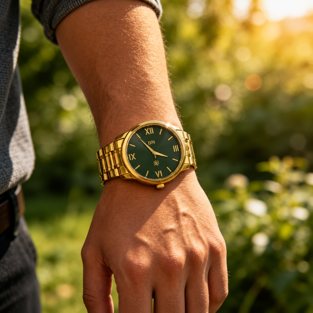 Green Dial Golden Strap- Half Roman