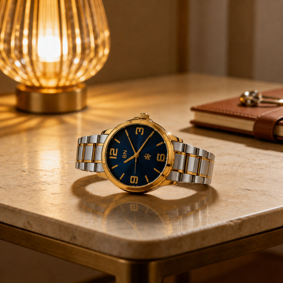 Golden Silver Luck Watch - Half Numeric (Blue Dial)