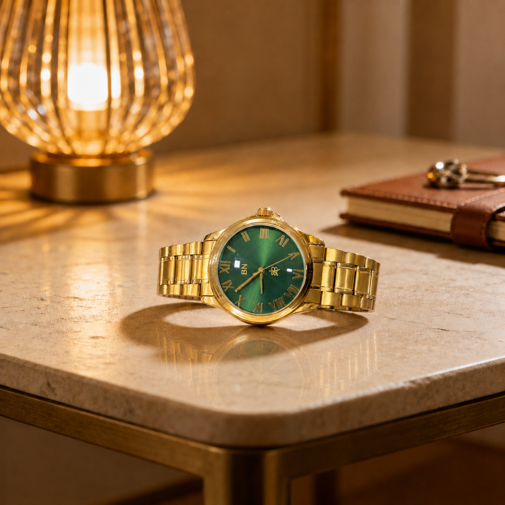 Green Dial Golden Strap- Full Roman