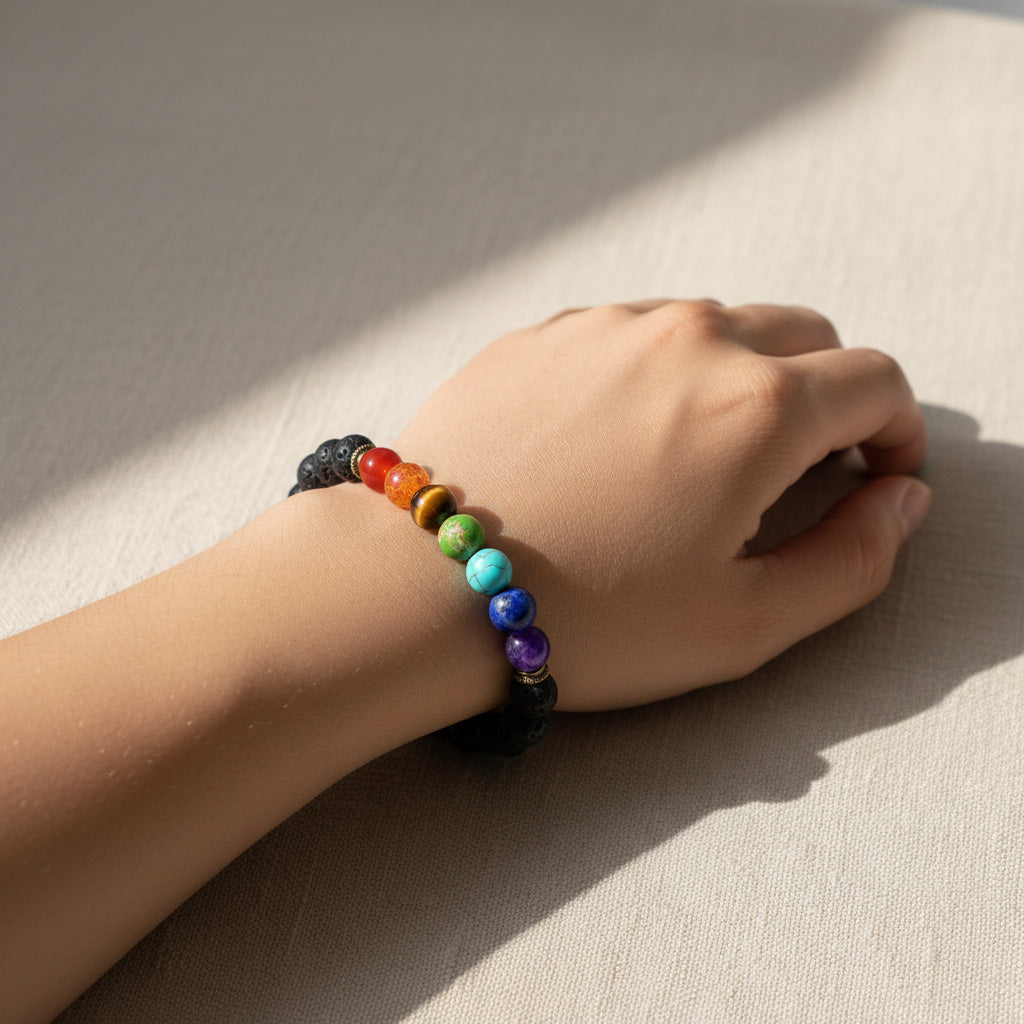 7 Chakra Lava Stone Crystal Bracelet