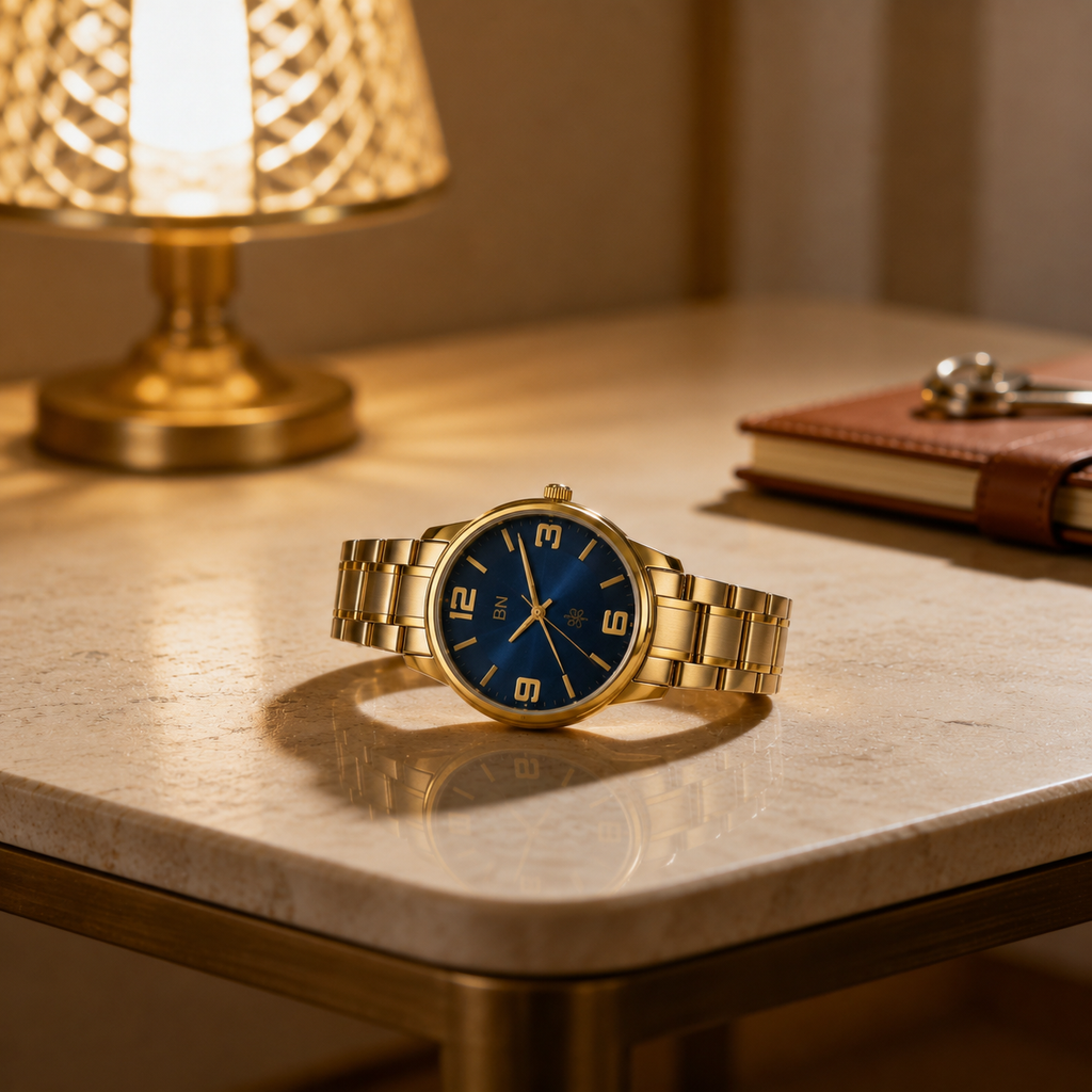 Gold Luck Watch - Half Numeric (Blue Dial)