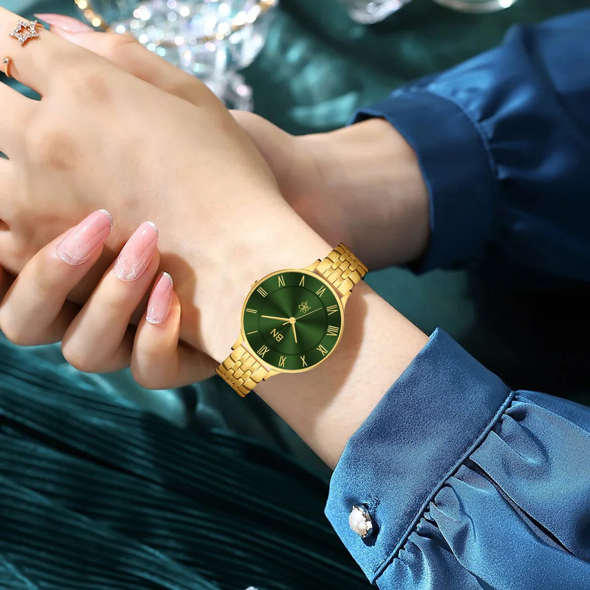 The Green Dial – Golden Strap Watch (Female)