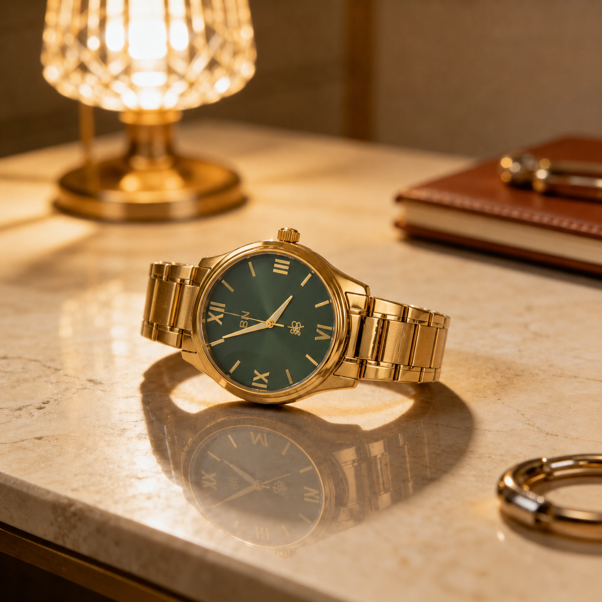 Green Dial Golden Strap- Half Roman