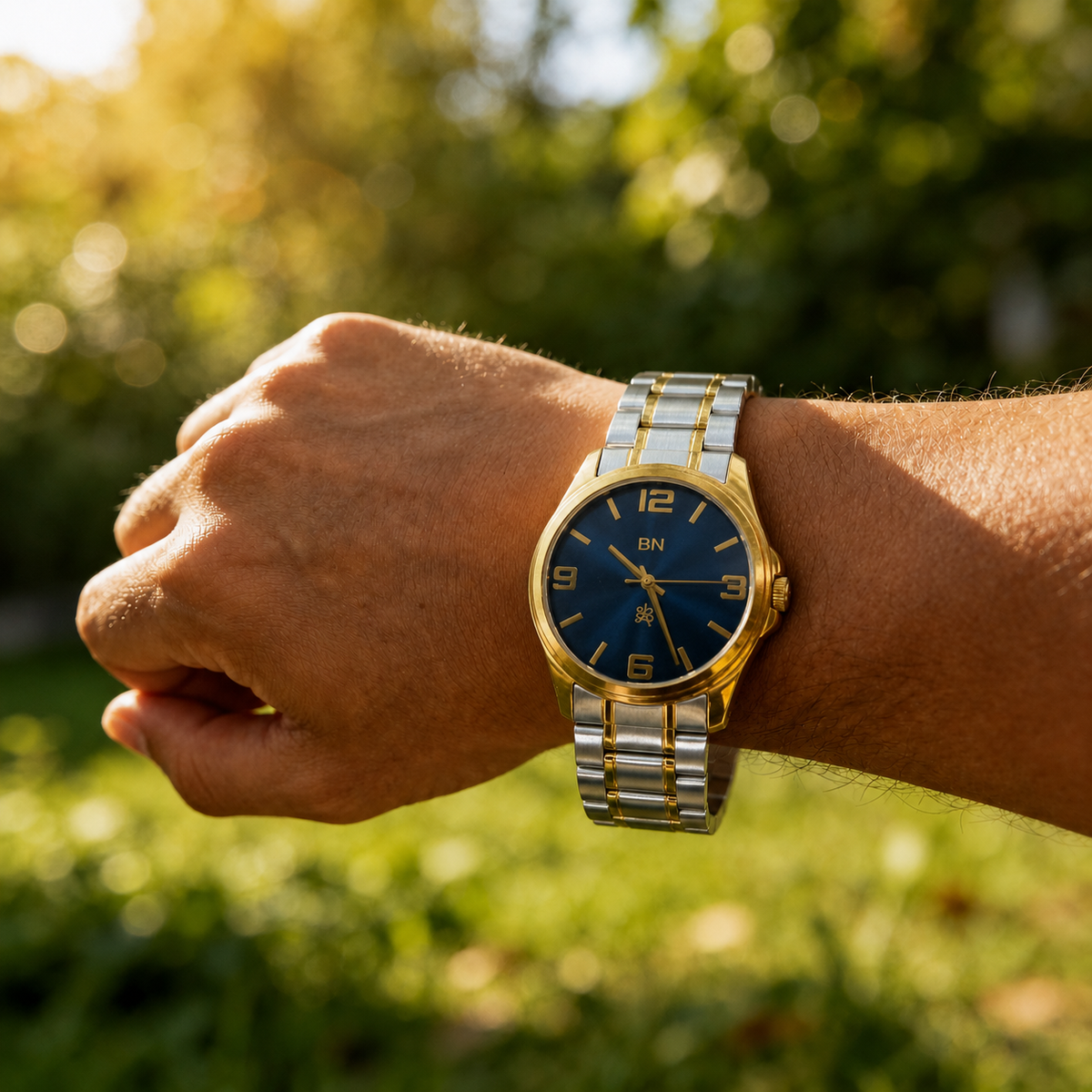 Golden Silver Luck Watch - Half Numeric (Blue Dial)