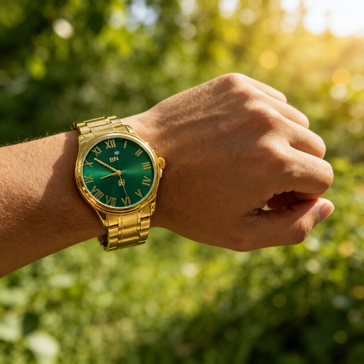 Green Dial Golden Strap- Full Roman