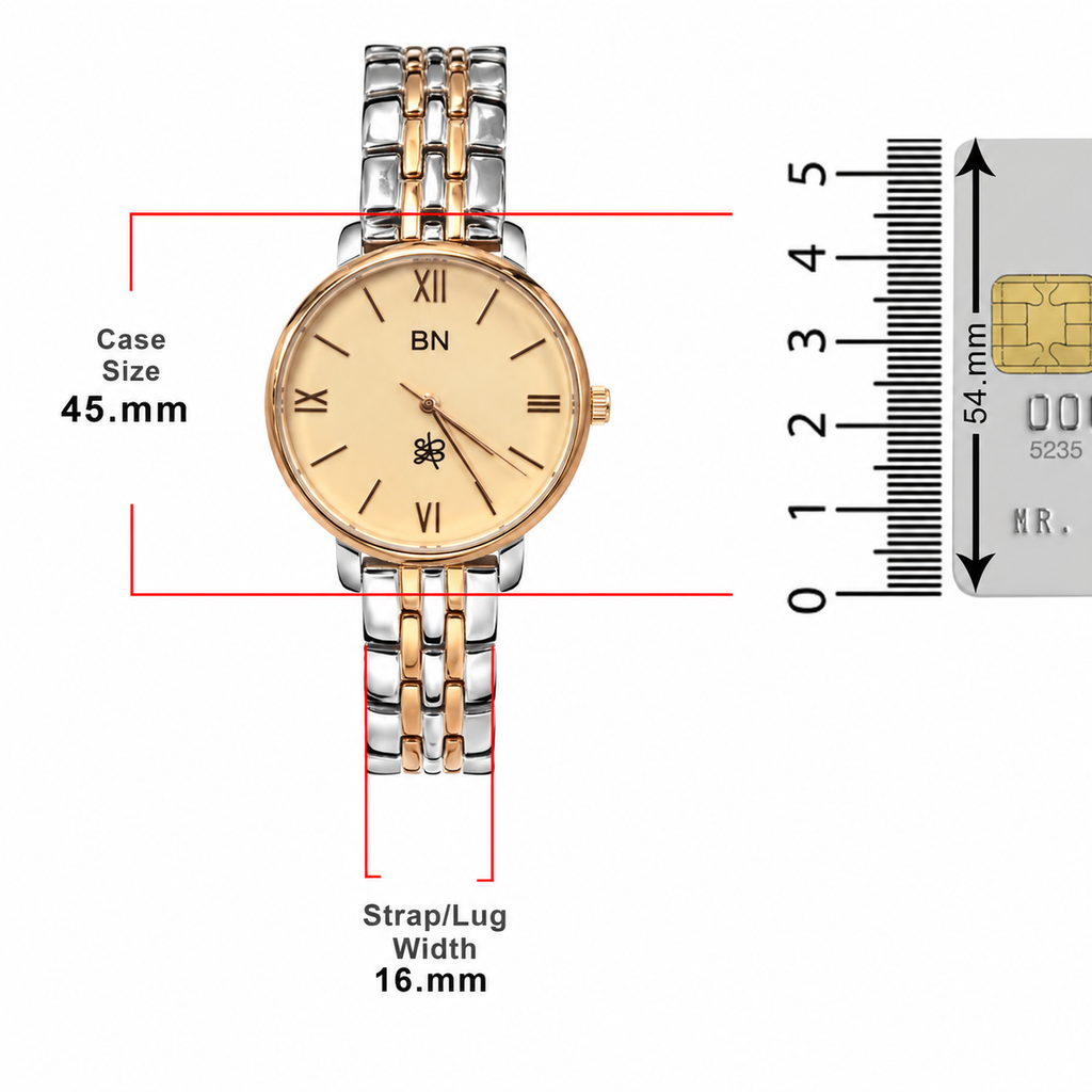 Premium Rose Gold With Dual Tone Strap Watch - Half Roman (Female)