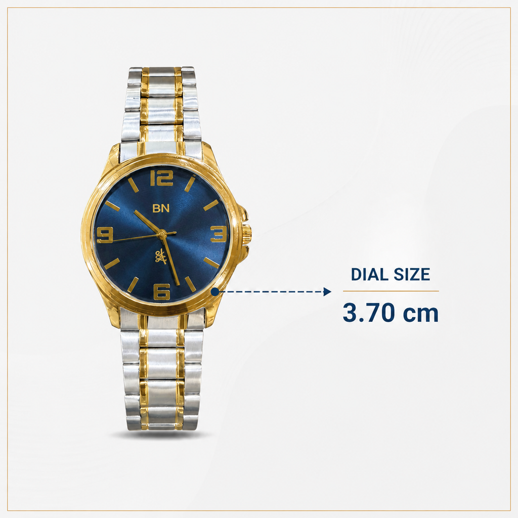 Golden Silver Luck Watch - Half Numeric (Blue Dial)