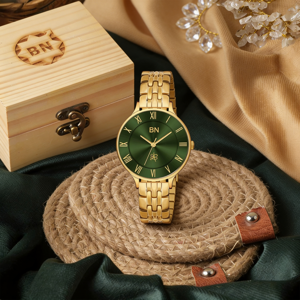 The Green Dial – Golden Strap Watch (Female)