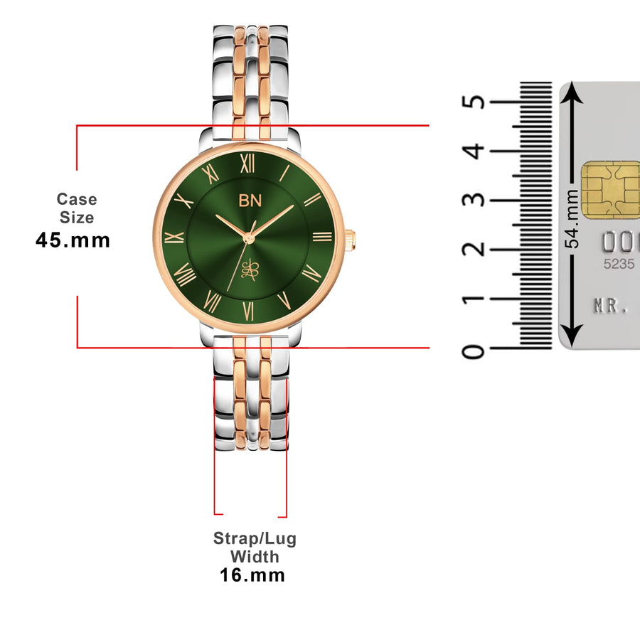 Green With Dual Tone Strap Watch - Full Roman (Female)